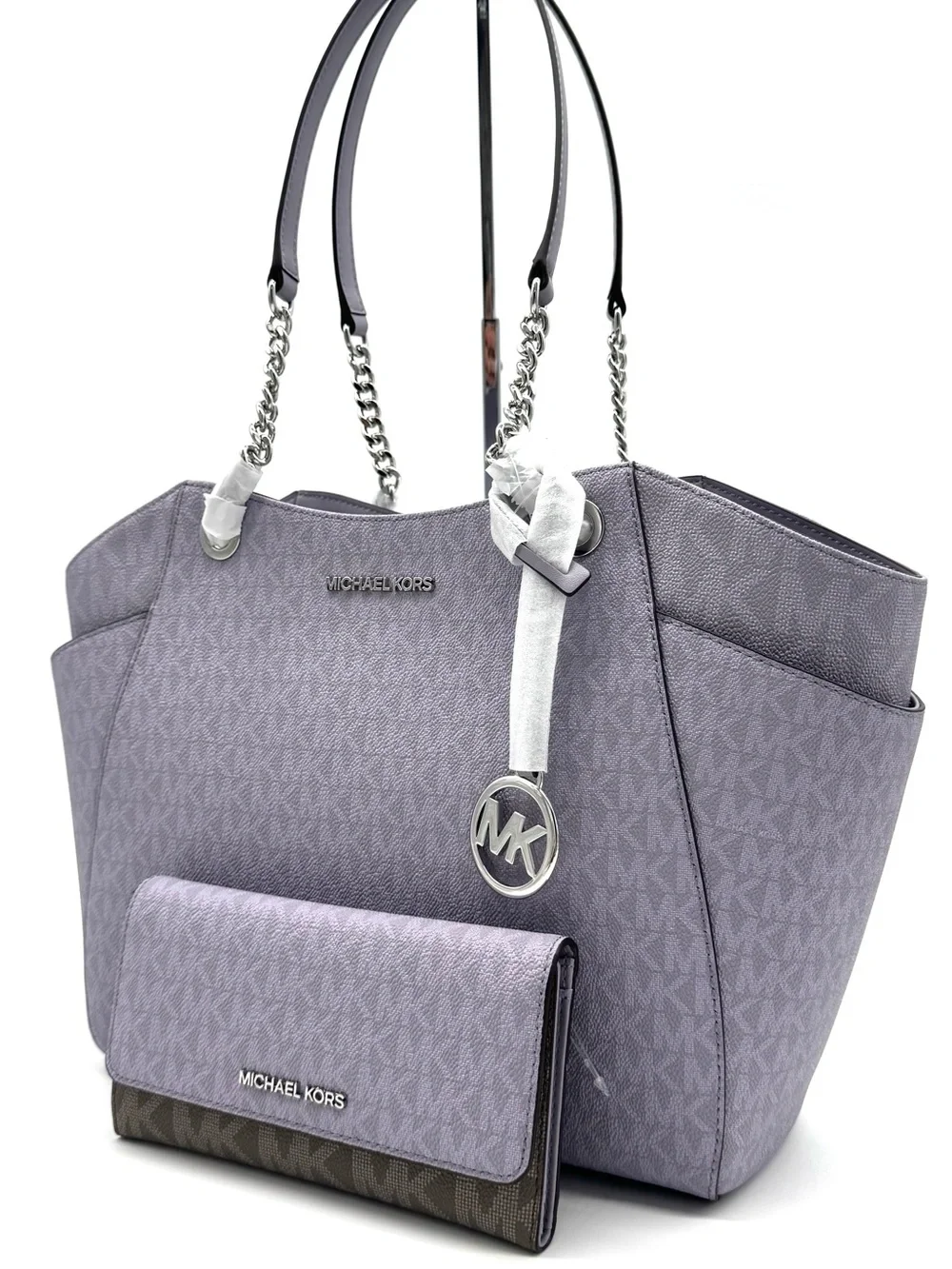 Michael Kors Jet Set Large Signature Logo Shoulder Bag w Matching Trifold Wallet